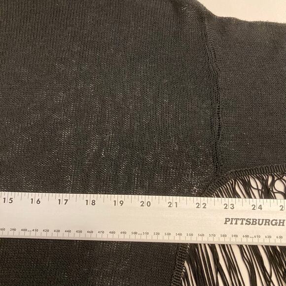 TOPSHOP Top US 8 Black Fringe/Tassels Hem&Long-Sleeve Crop Loose-Knit Cotton - Picture 9 of 11